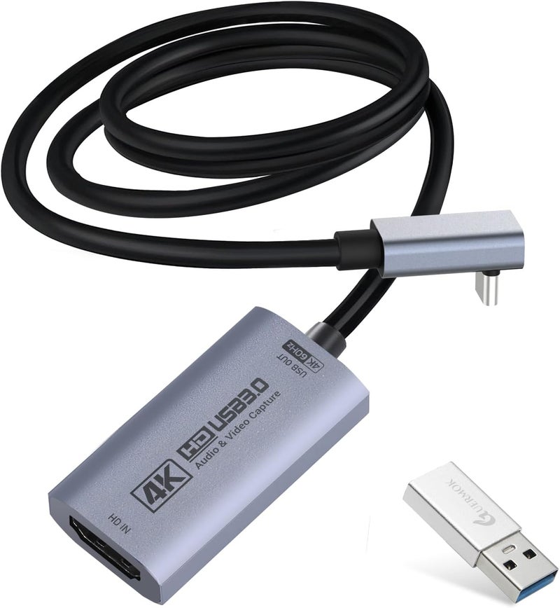 Guermok 4K 60FPS Video Capture Card, L-Shaped USBC, 3.3ft, 1080P 240FPS USB3.0 HDMI to USB A/C Capture Card for Streaming, Works with iPad/Mac OS/PC, Quest 3, OBS, PS5/4, Switch2/1, Xbox/Camera - Image 1